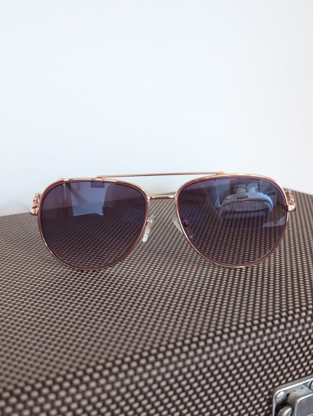 Guess Women's Rose Gold Aviator Sunglasses with Violet Lenses